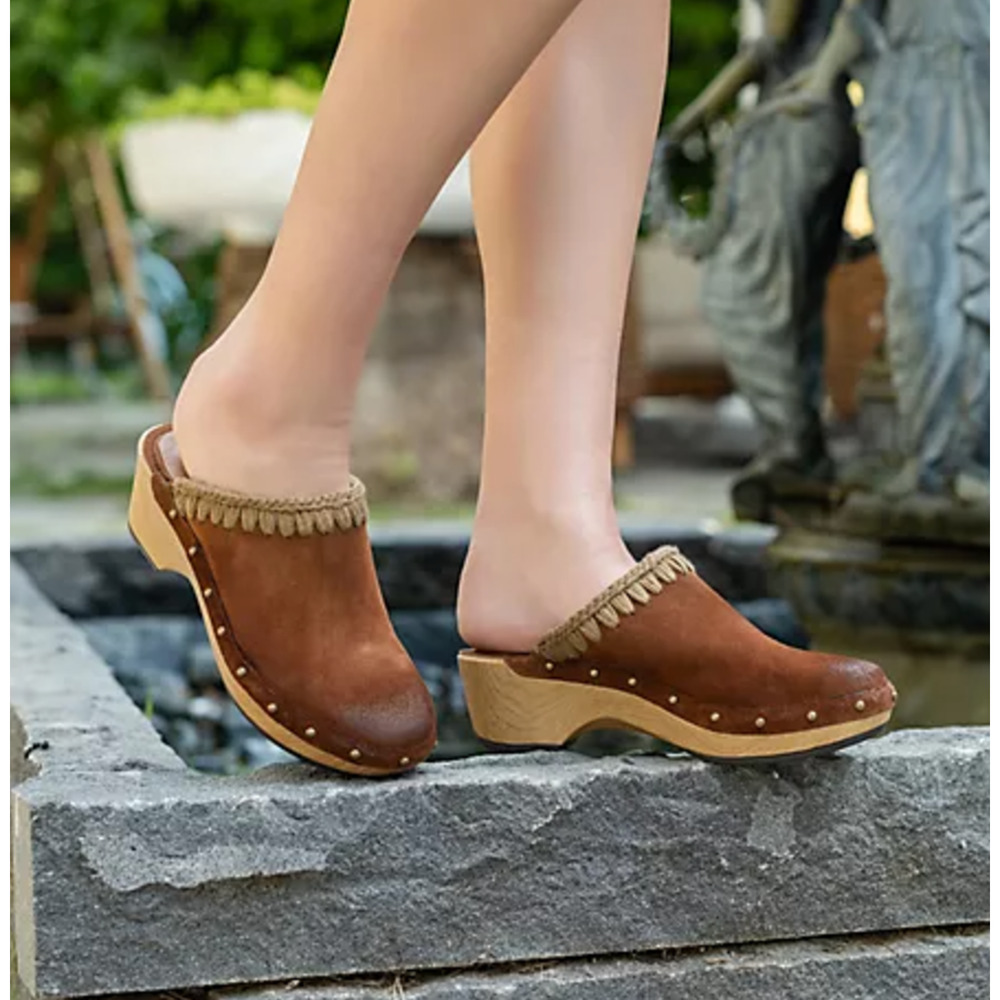 NEW ANTELOPE TAUPE SUEDE WHIPSTITCH HEDY CLOGS SHOES SZ EU 41 US 10 10.5